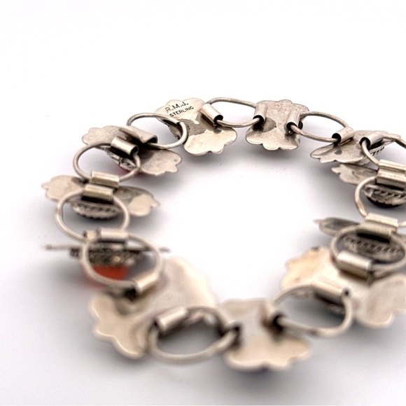 Vintage Signed Navajo Sterling Silver Jeweled Cuff Bracelet RMJ - Picture 7 of 9